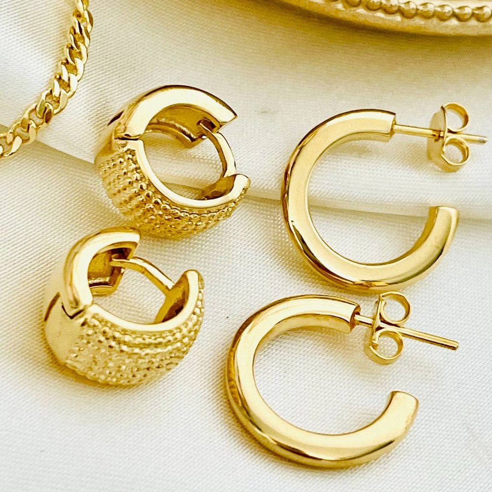 18k Gold Errings Set, Huggie Hoop Earring Set, Gold Hoop Earrings, Small Hoop